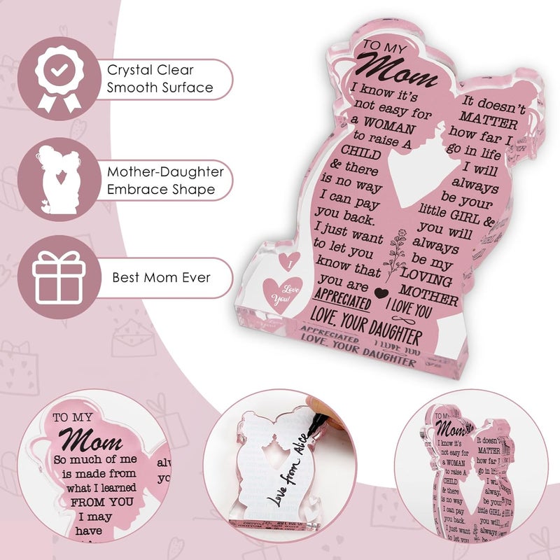 LuoHere Mom Gifts Valentines Birthday Gifts from Daughter, Mom Birthday Gift Ideas Cool I Love Mom Best Mom Ever Gifts New Mom Single Mom Christmas 2025 Mother's Day Easter Gift Acrylic Plaque Sign - Image 2